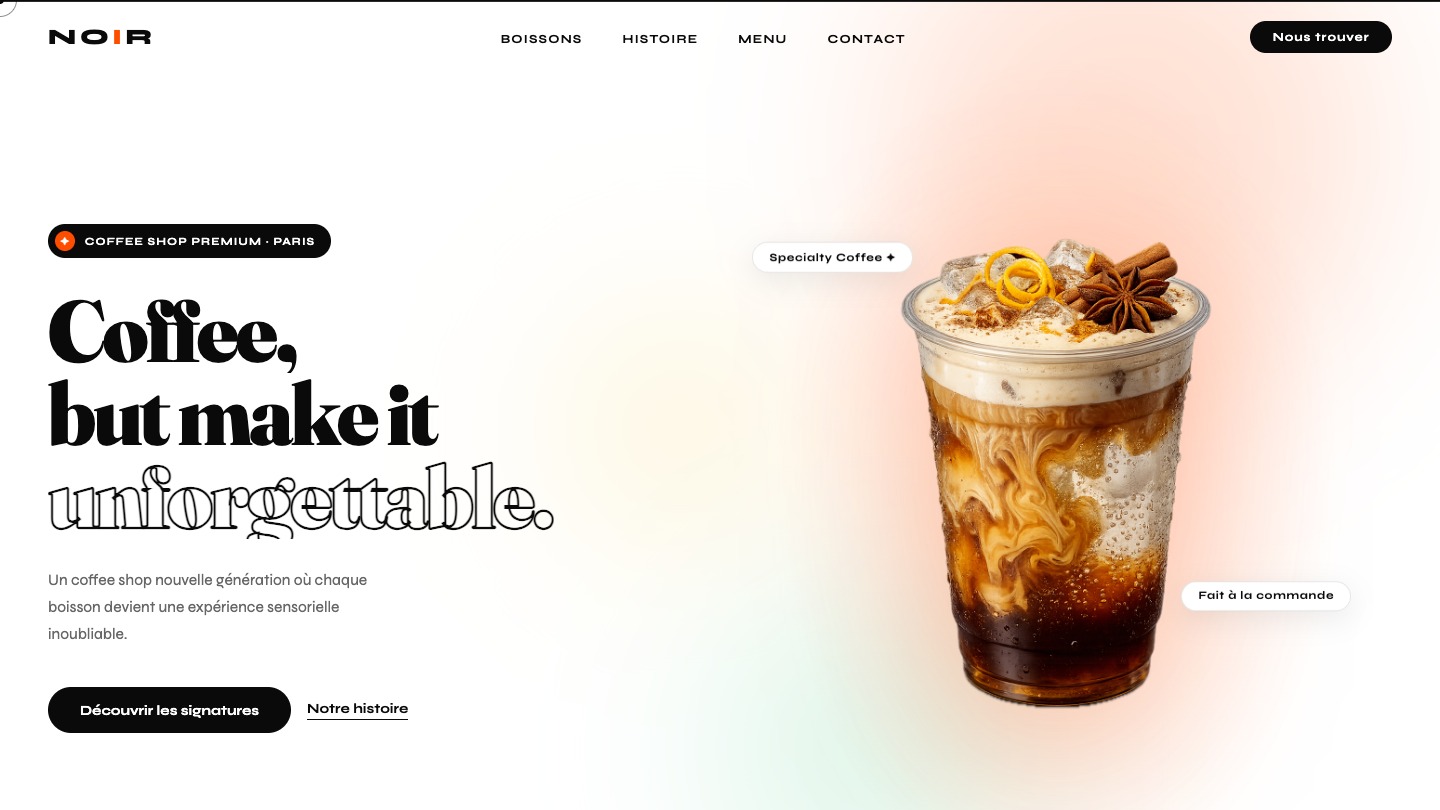 NOIR Coffee — hero section